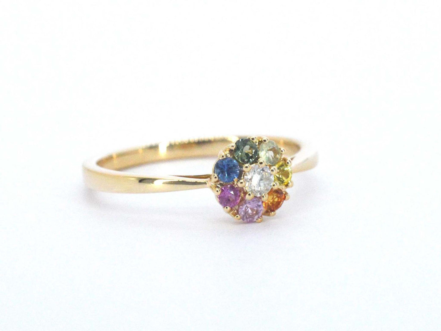Gouden ring met diamant en multicolour saffieren