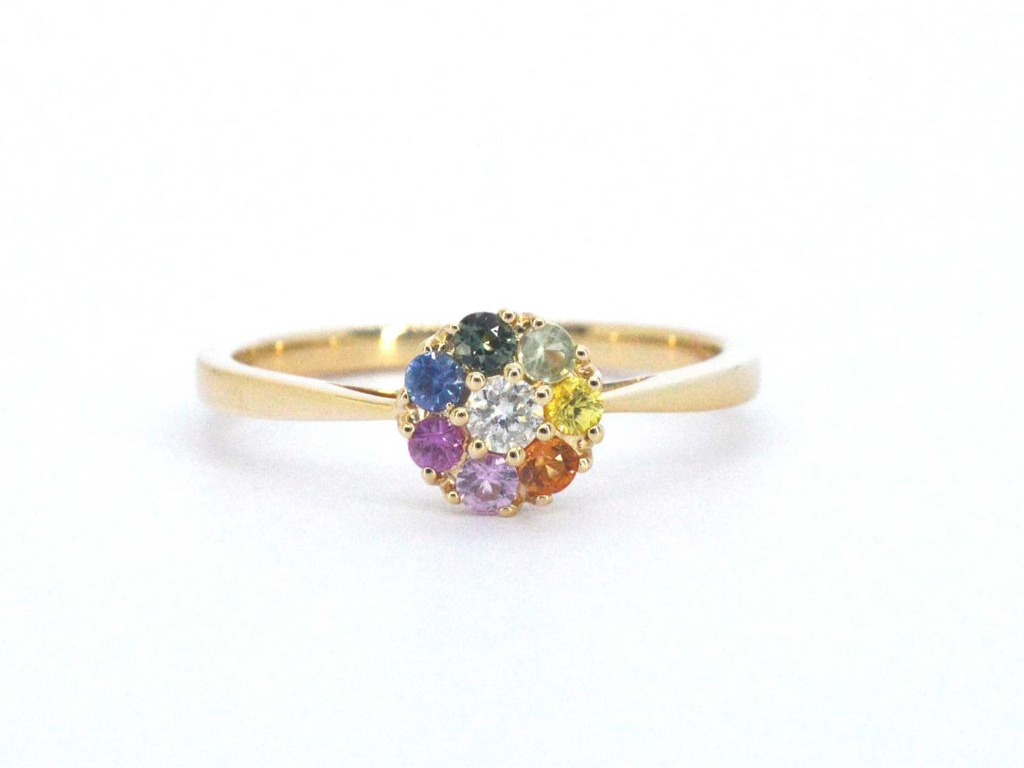 Gouden ring met diamant en multicolour saffieren