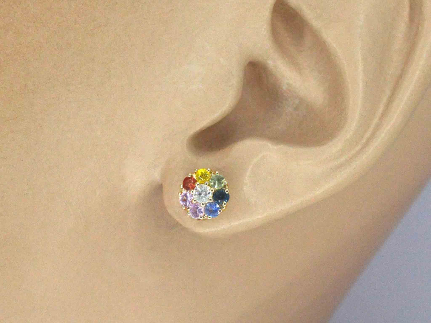 Gouden oorbellen met diamant en multicolour saffieren