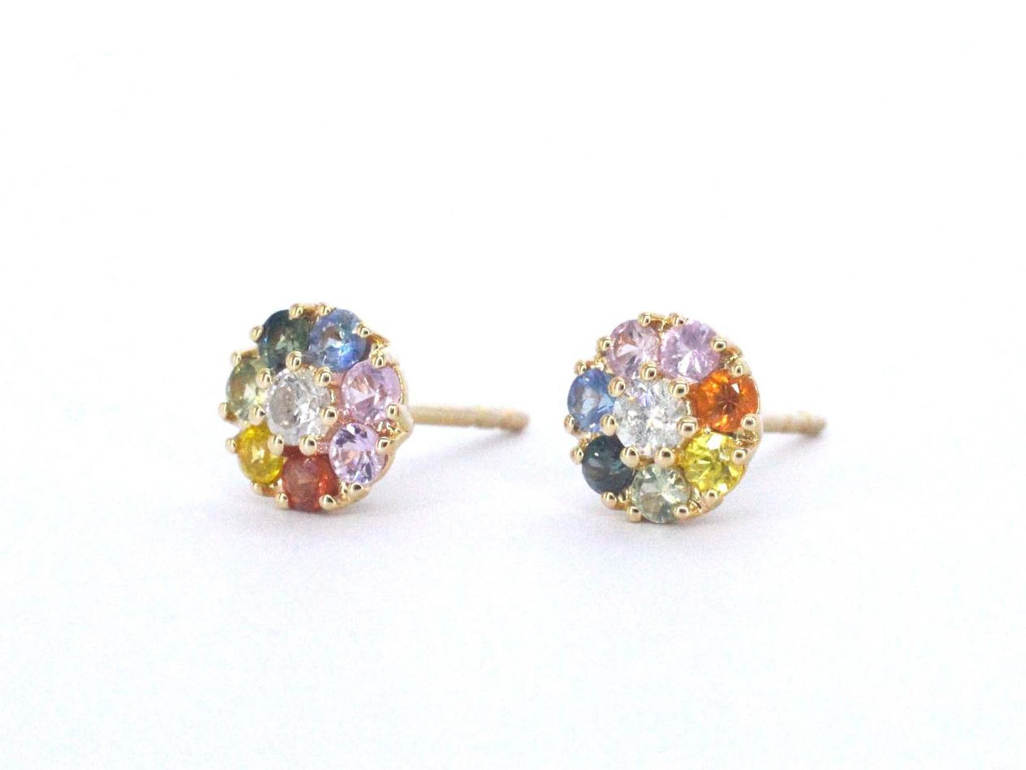 Gouden oorbellen met diamant en multicolour saffieren