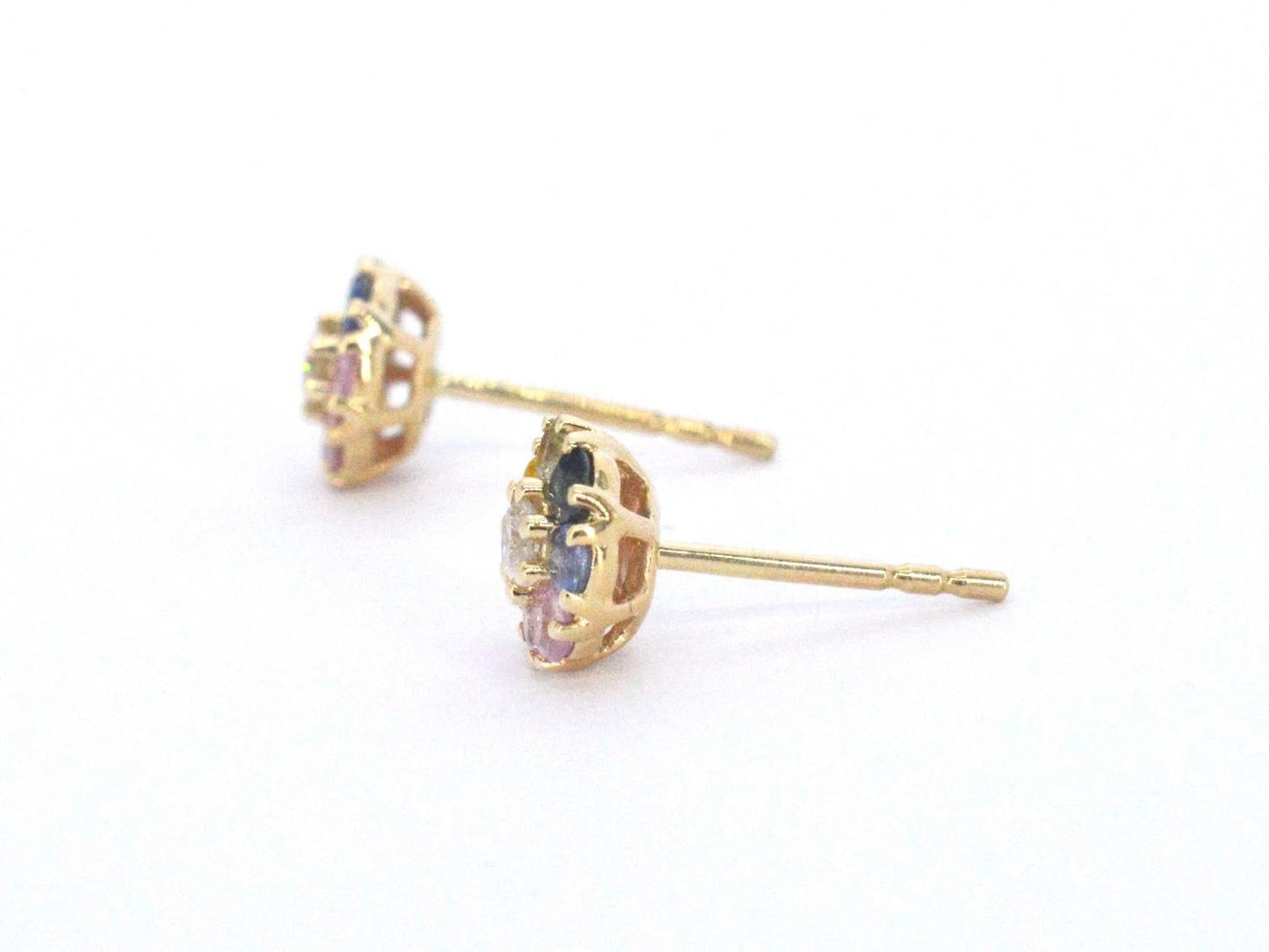 Gouden oorbellen met diamant en multicolour saffieren