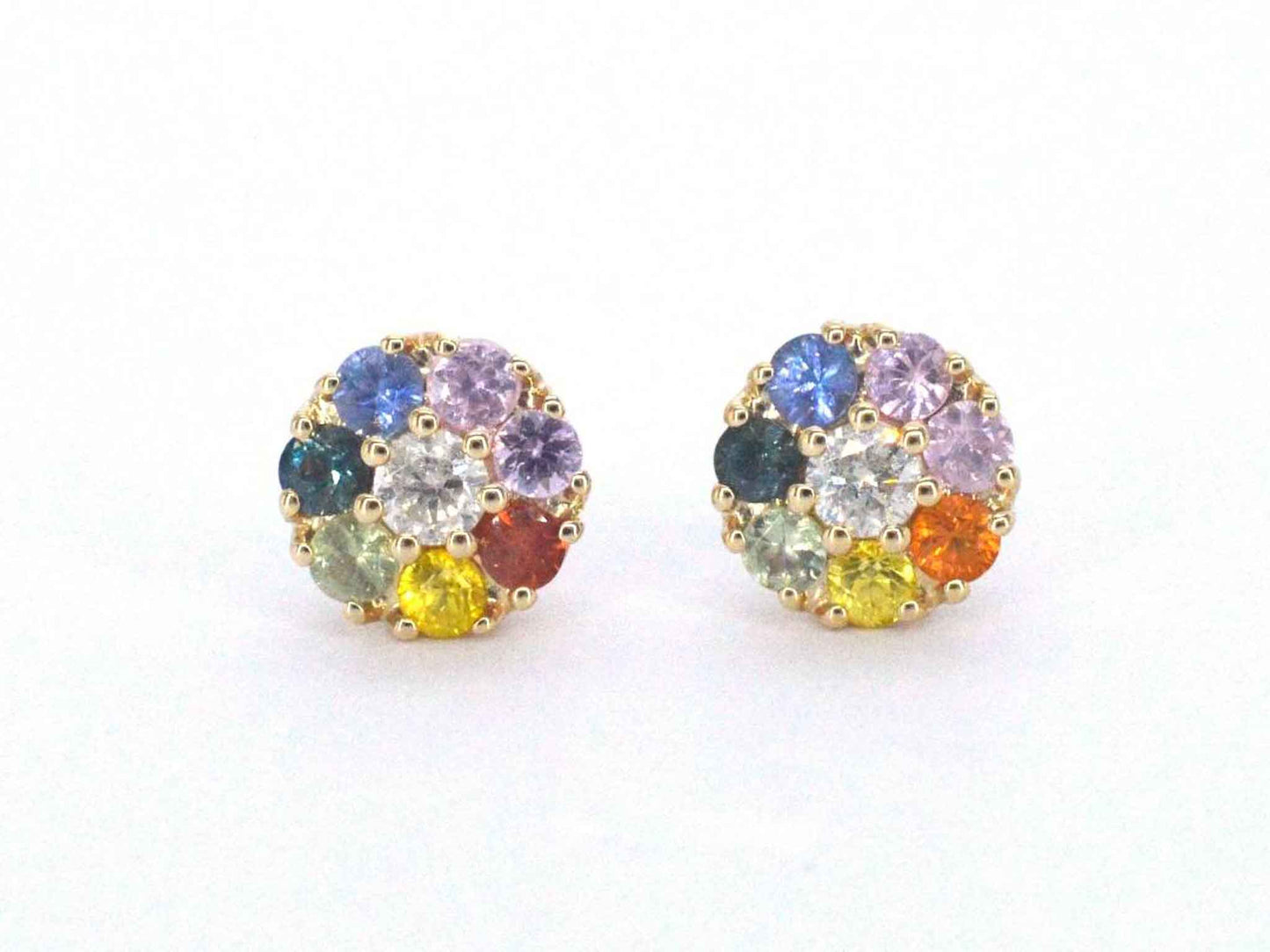 Gouden oorbellen met diamant en multicolour saffieren