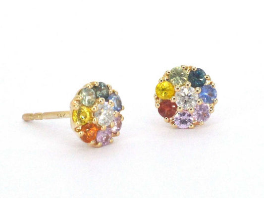 Gouden oorbellen met diamant en multicolour saffieren