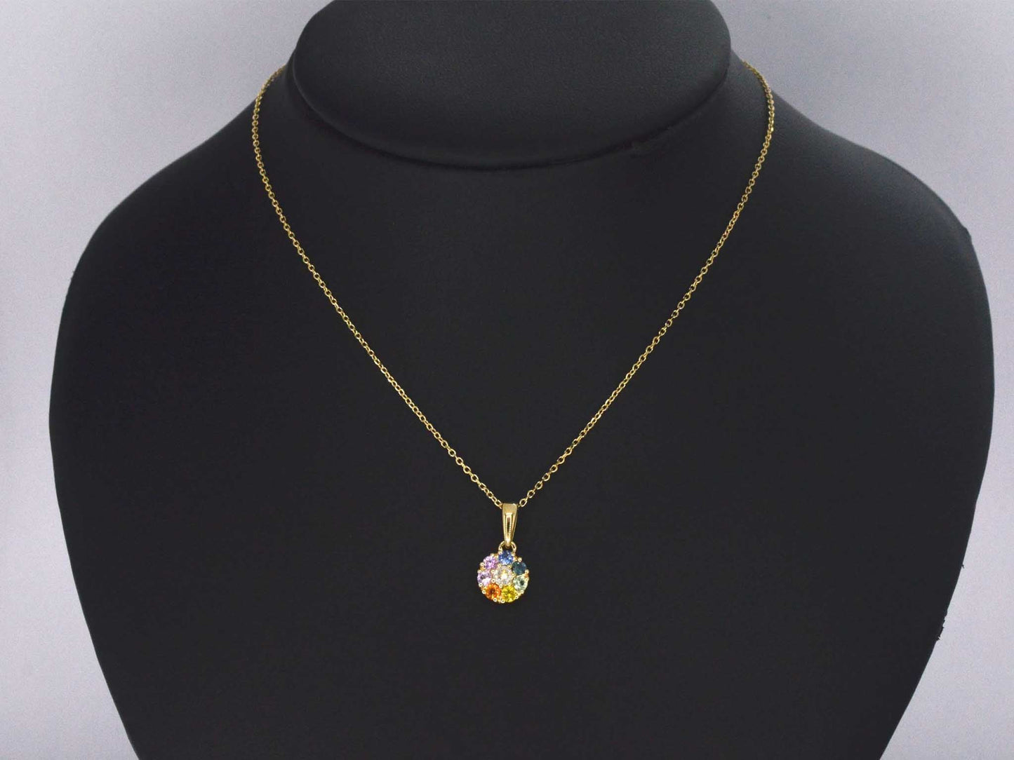 Gouden hanger met diamanten en multicolour saffieren