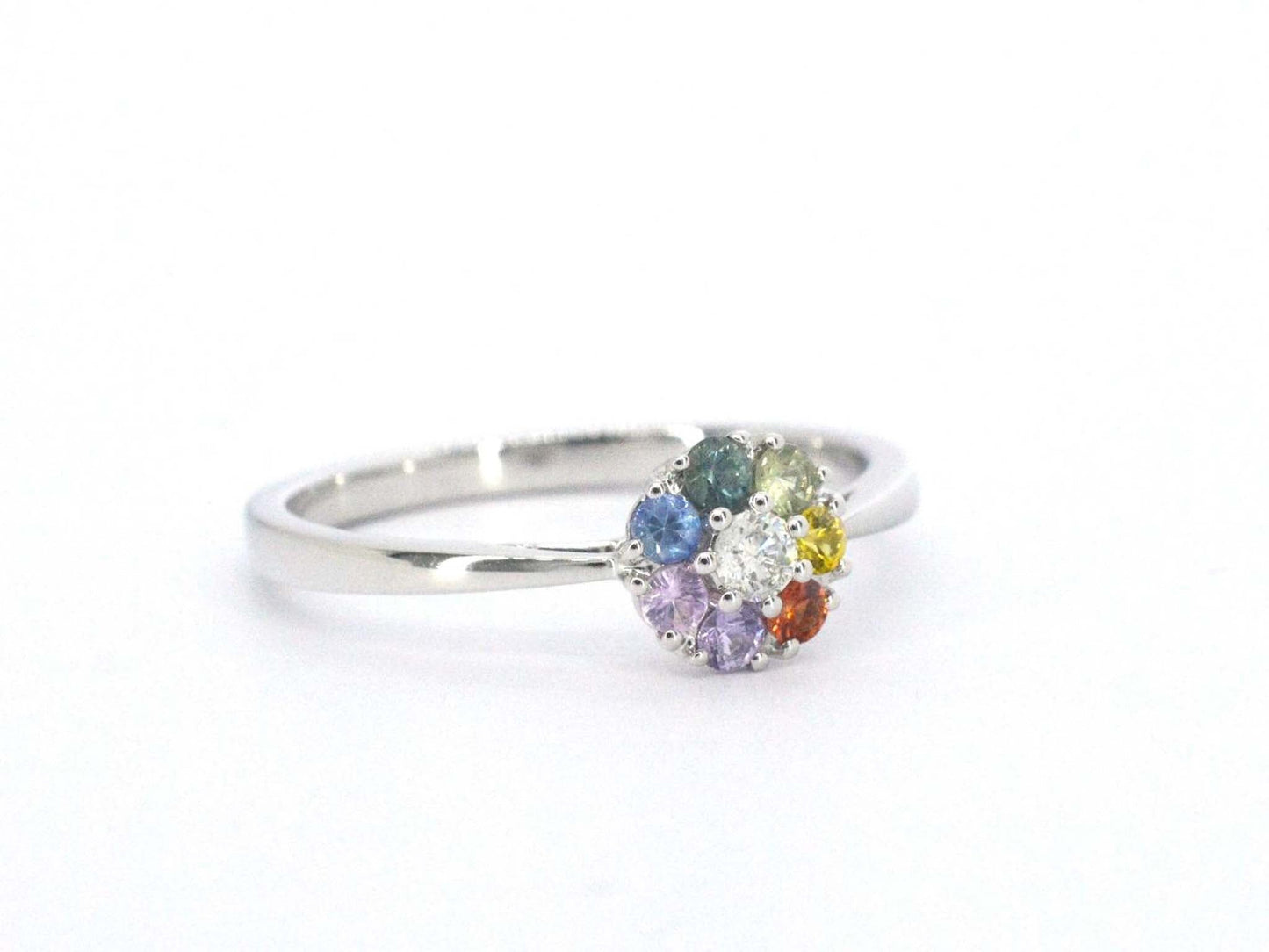 Witgouden ring met diamant en saffieren