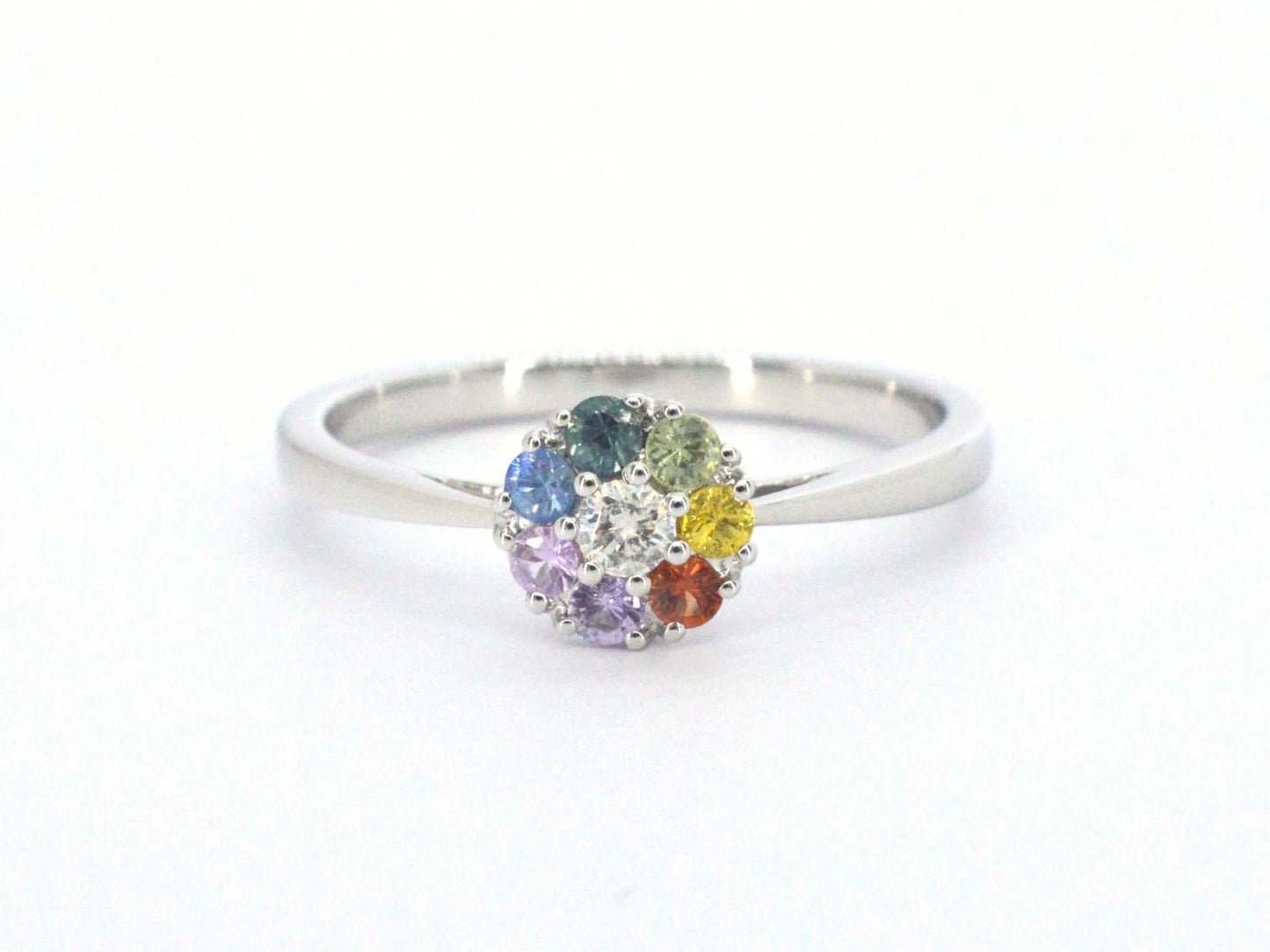 Witgouden ring met diamant en saffieren