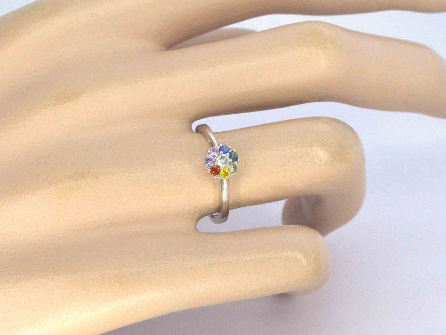 Witgouden ring met diamant en saffieren