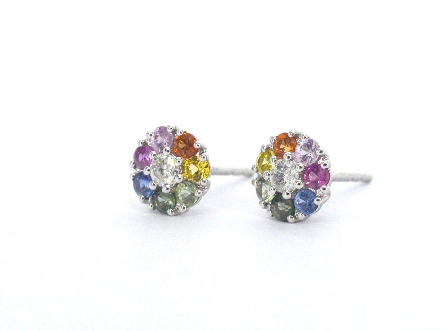Witgouden oorbellen met diamant en saffieren