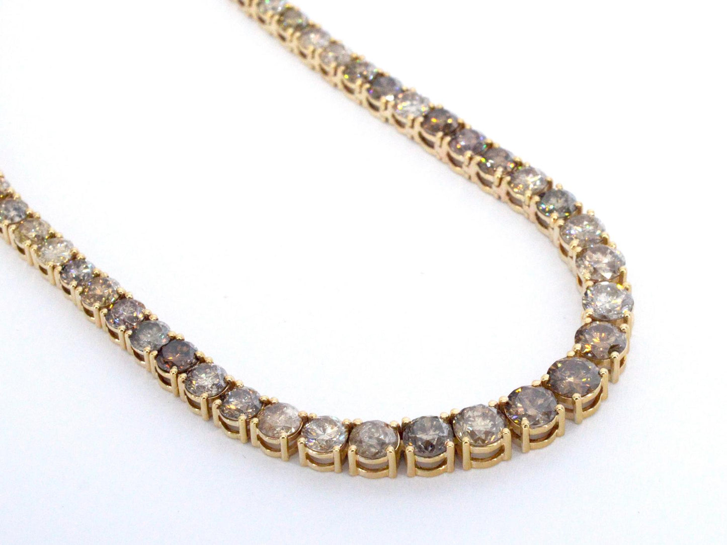 Gouden tennis collier met champagne en cognac diamanten