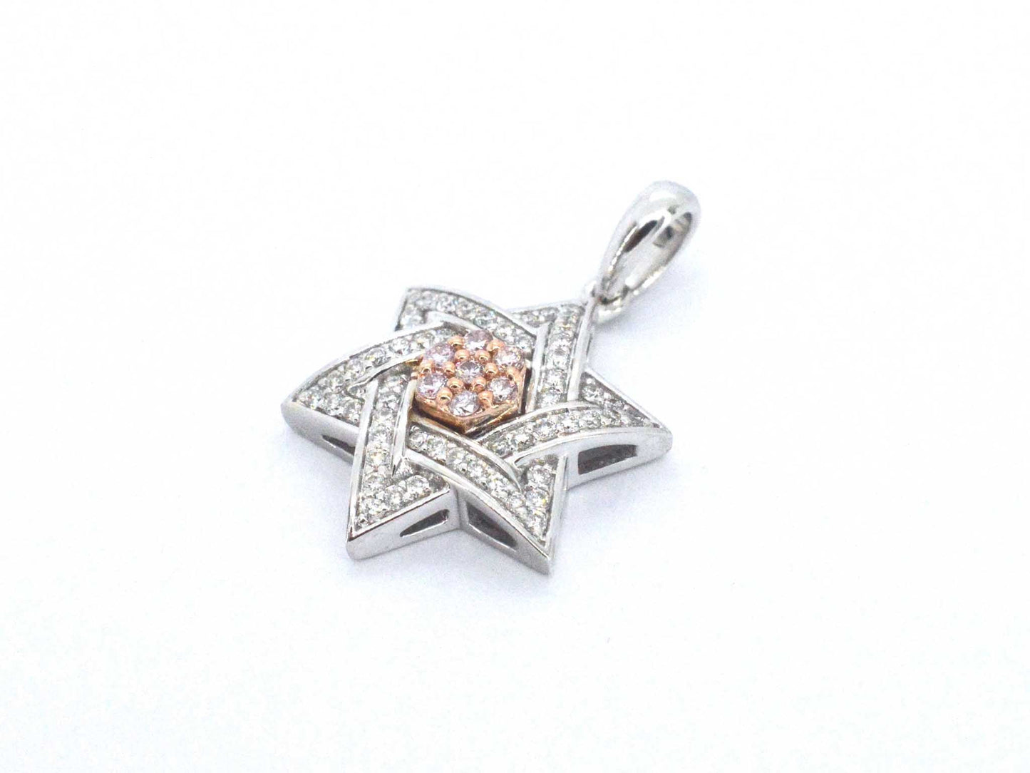 Davidster hanger met natuurlijke roze en witte diamanten van hoge kwaliteit