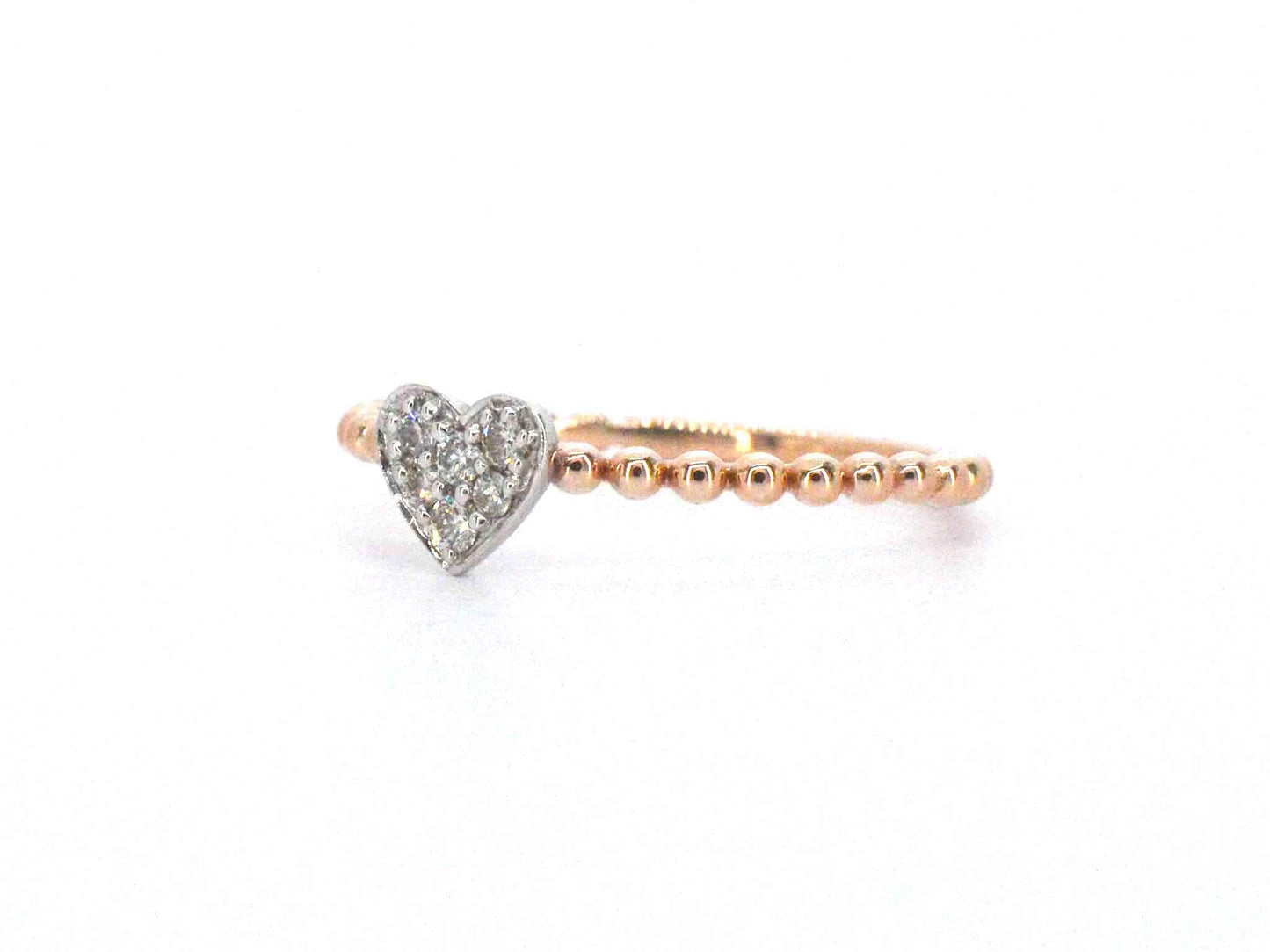 Rosegouden ring met een hartje vol gezet met diamanten