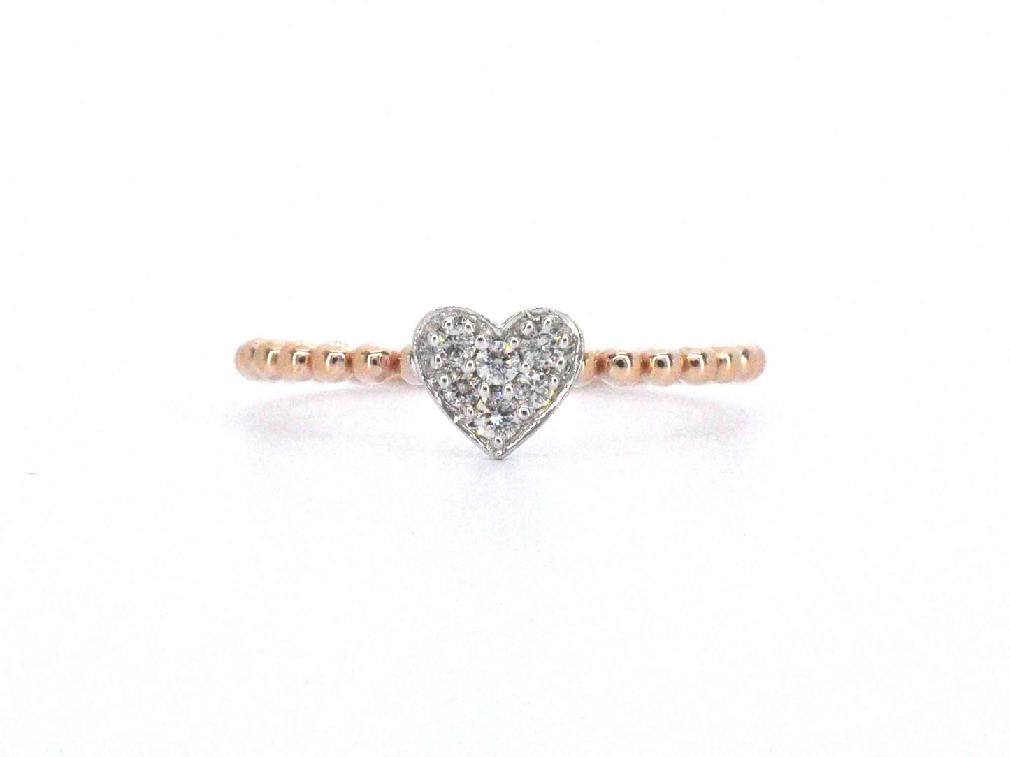 Rosegouden ring met een hartje vol gezet met diamanten