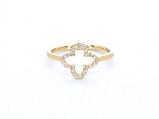 Gouden ring met een open klaver vier motief gezet met diamanten