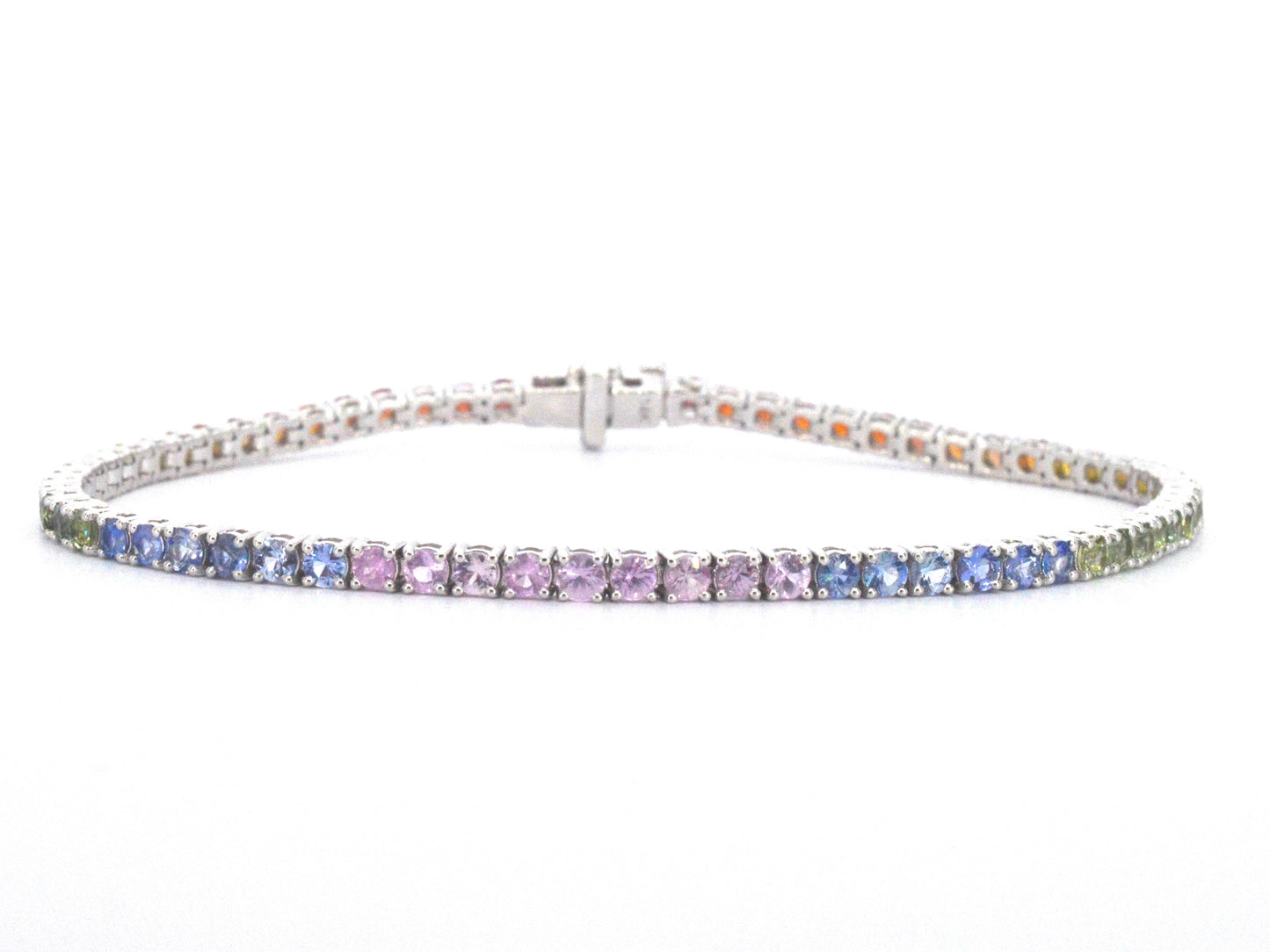 Gouden tennisarmband met multicolour saffieren