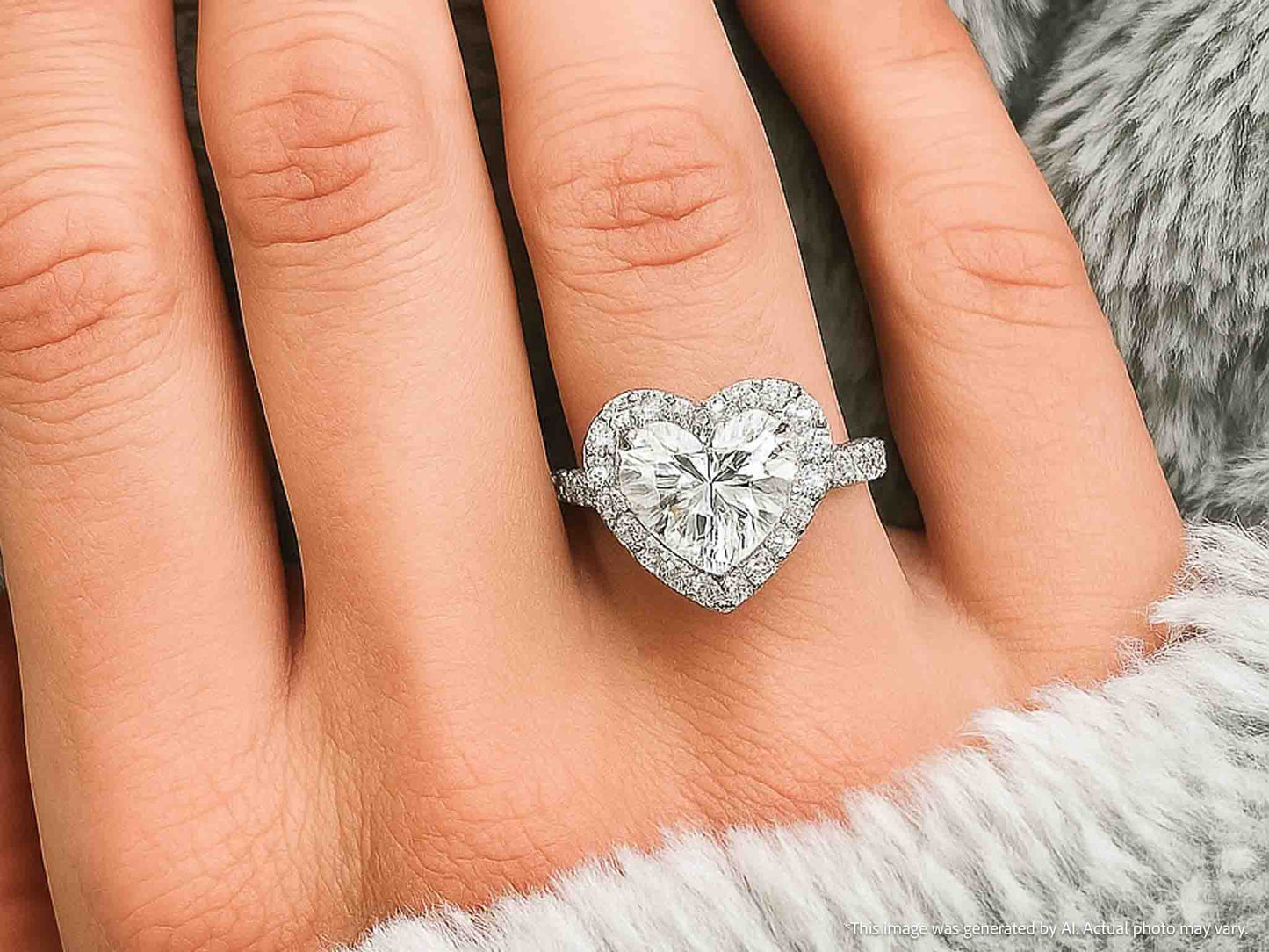 Witgouden entourage ring met een hartvorm geslepen diamant van 2.00 carat