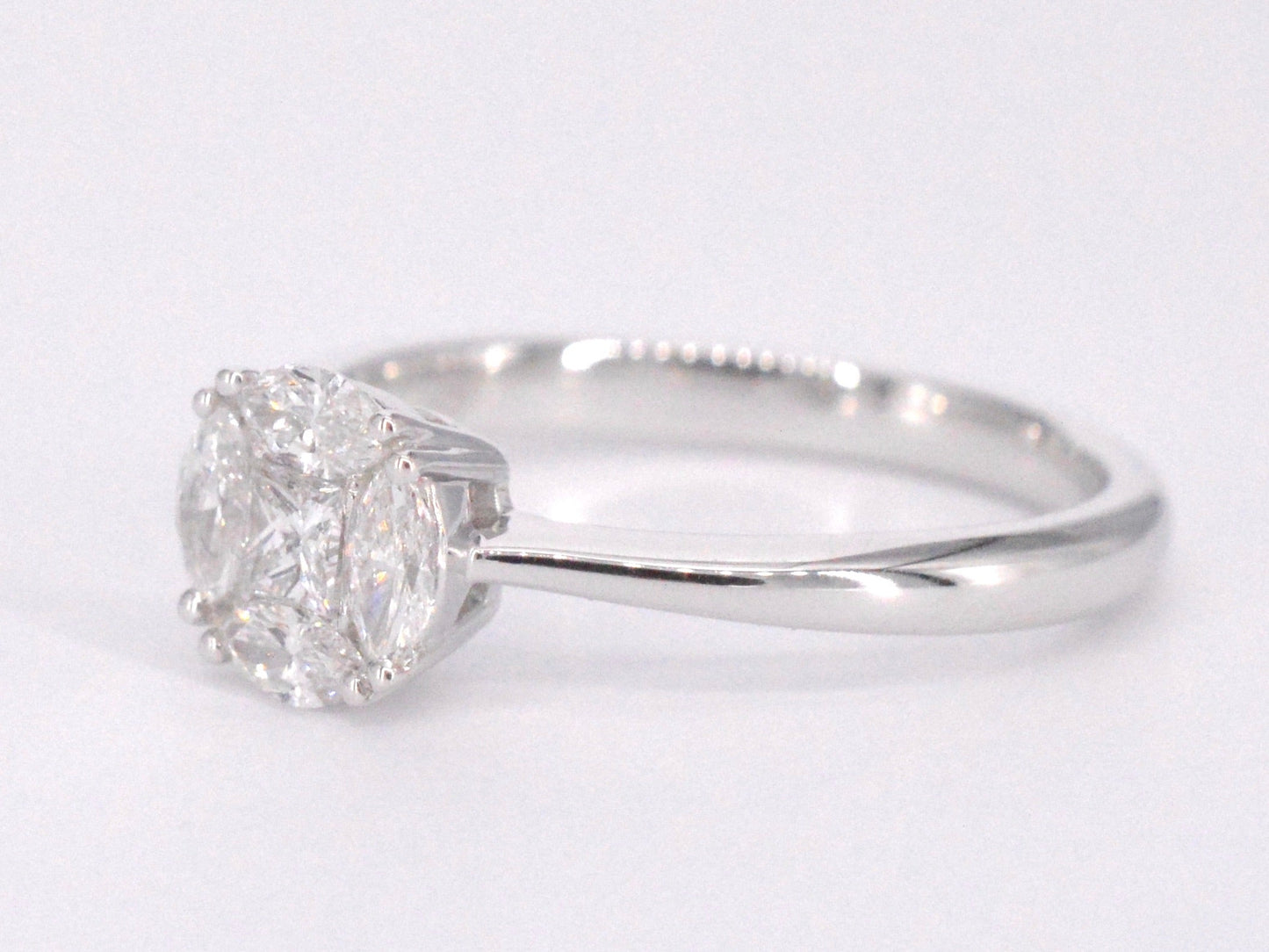 Witgouden ring met prinses en marquise geslepen natuurlijke diamanten