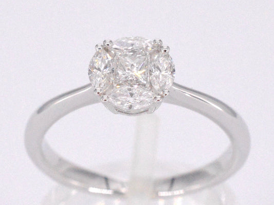 Witgouden ring met prinses en marquise geslepen natuurlijke diamanten