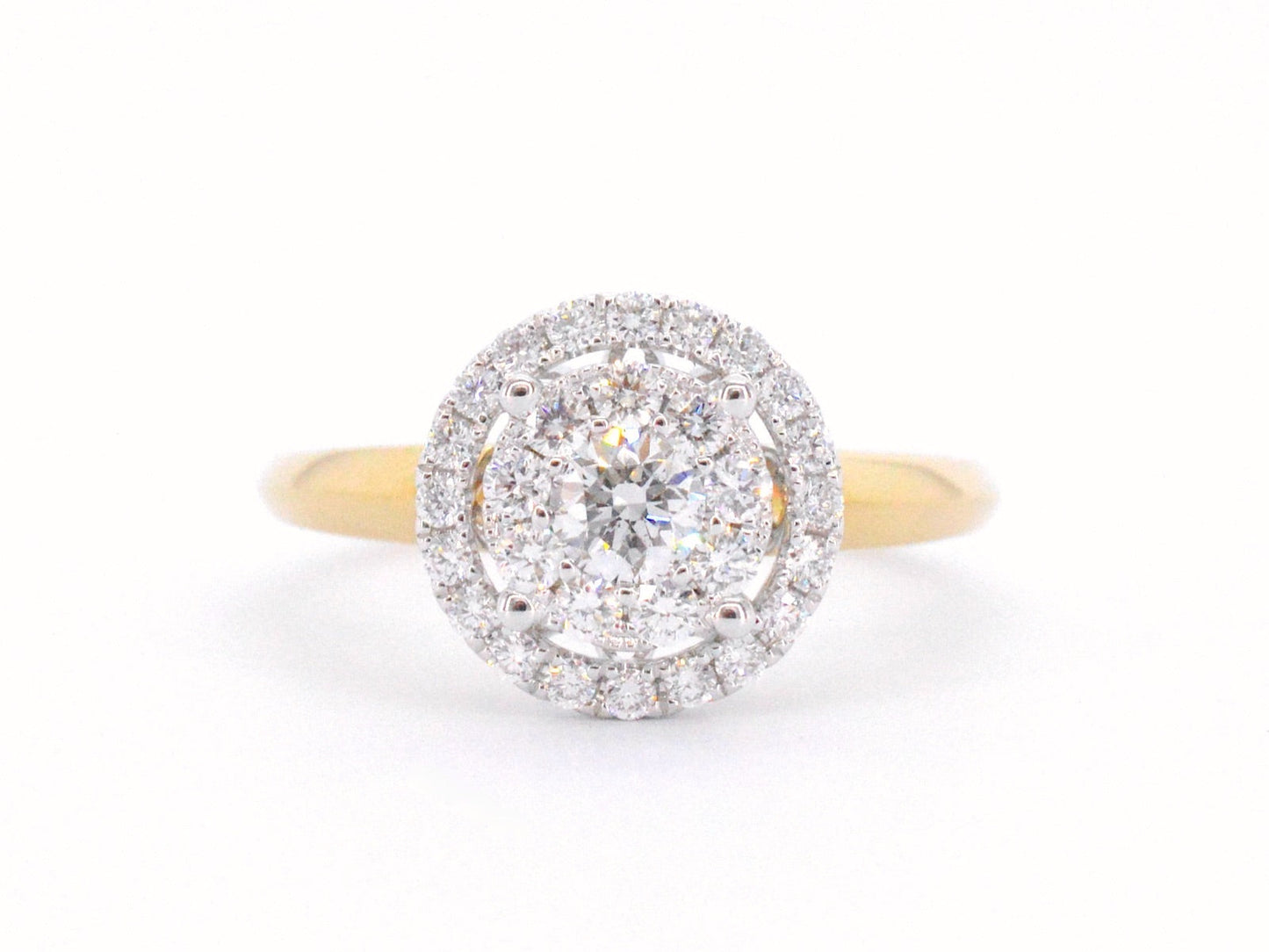 Gold entourage ring set with diamonds