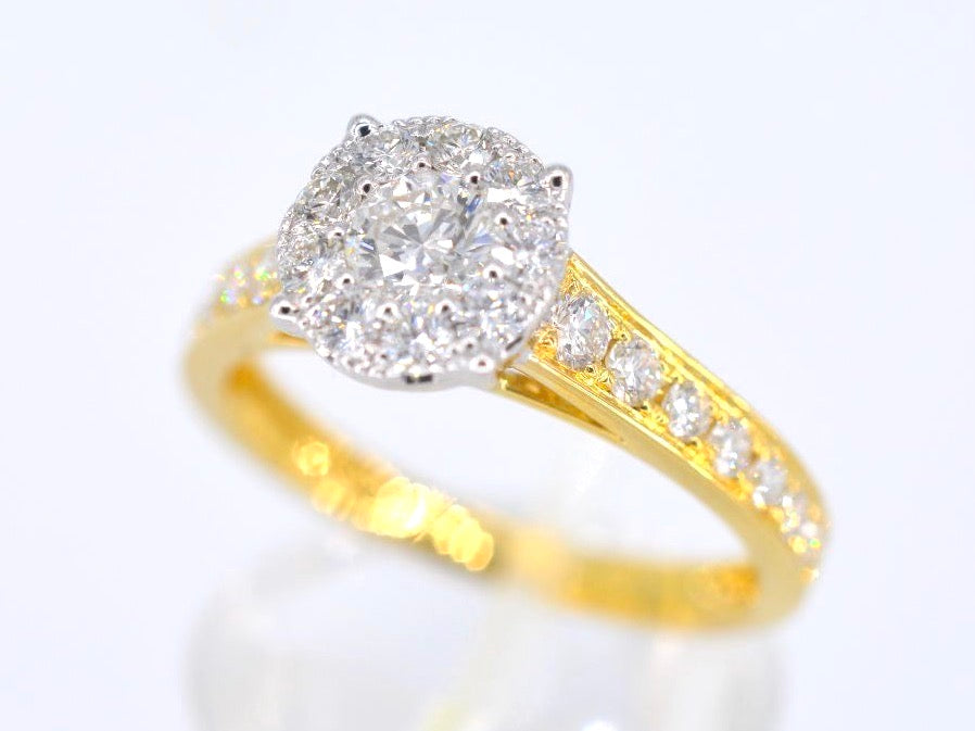 Gouden entourage ring met briljant geslepen diamanten van 1.00 carat