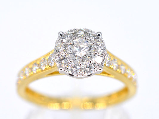 Gouden entourage ring met briljant geslepen diamanten van 1.00 carat