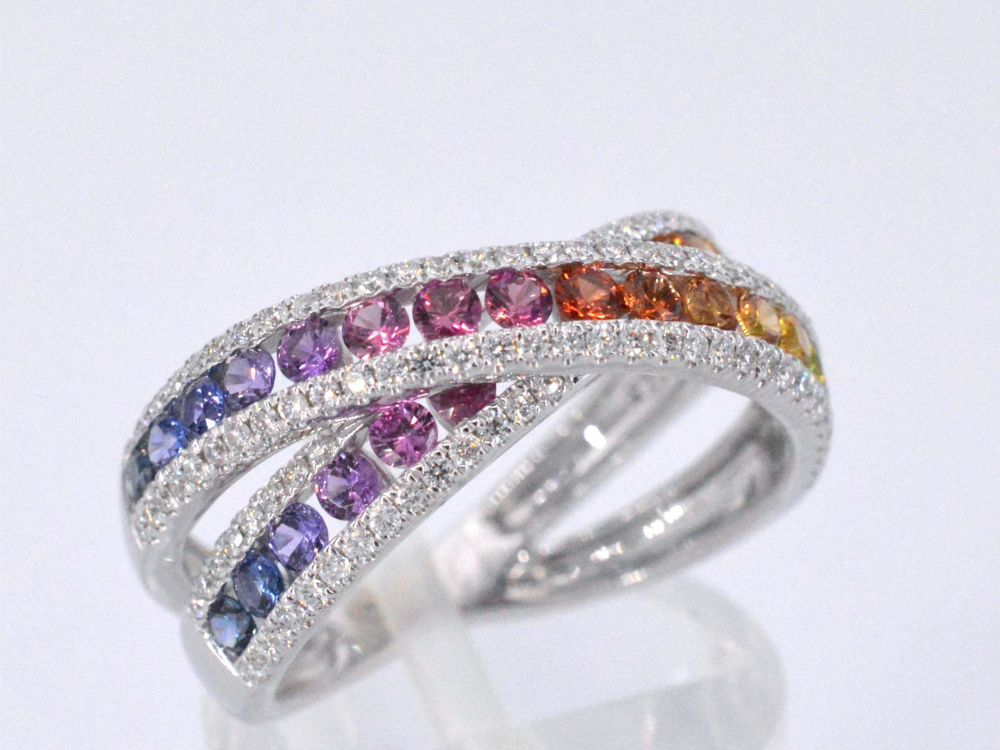 Witgouden ring met diamanten en multicolour saffieren 1071-3