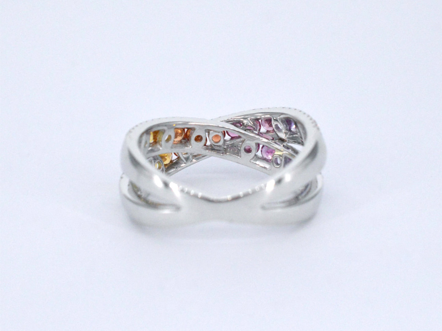 Witgouden ring met diamanten en multicolour saffieren 1071-5