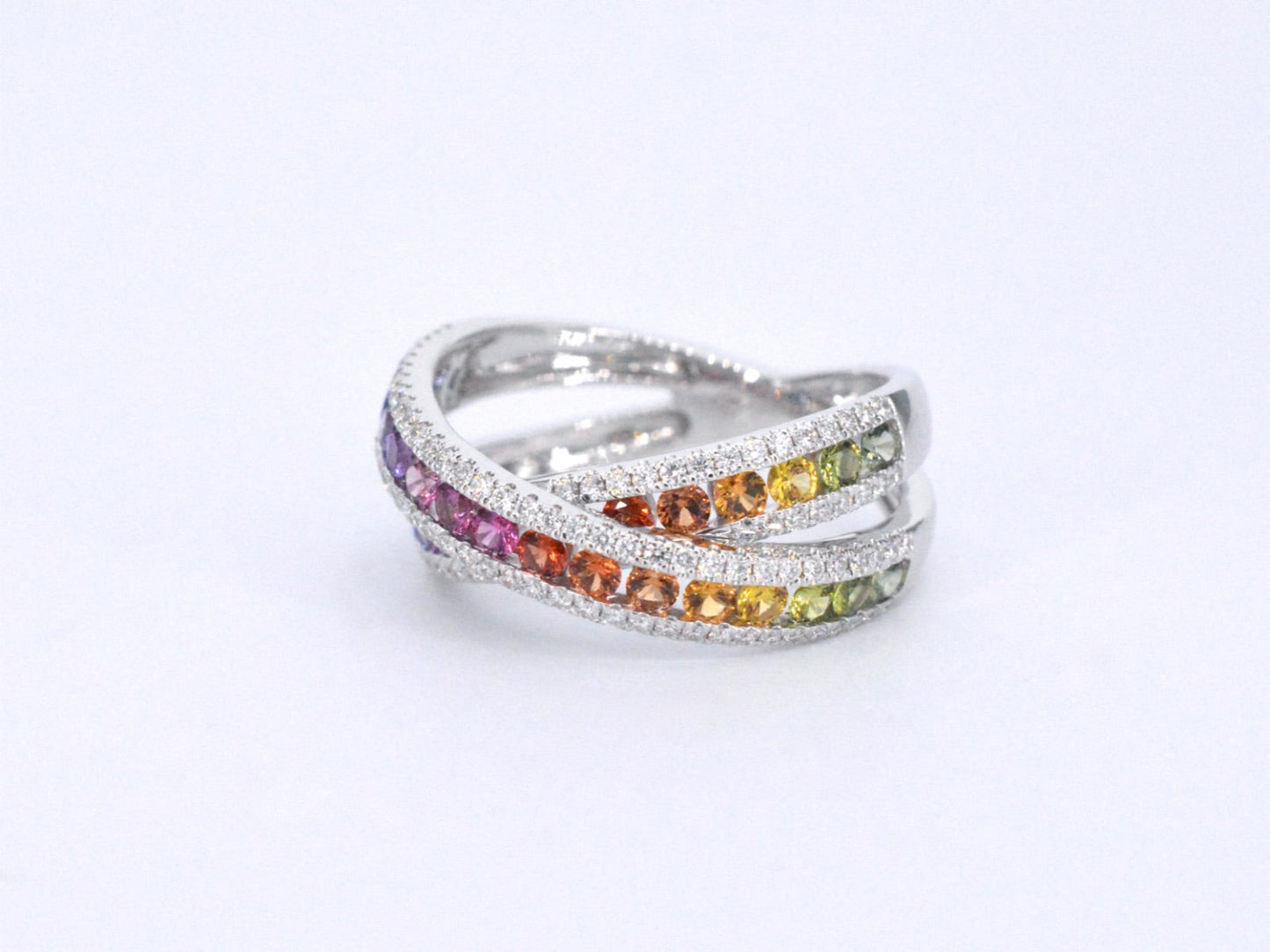 Witgouden ring met diamanten en multicolour saffieren 1071-6
