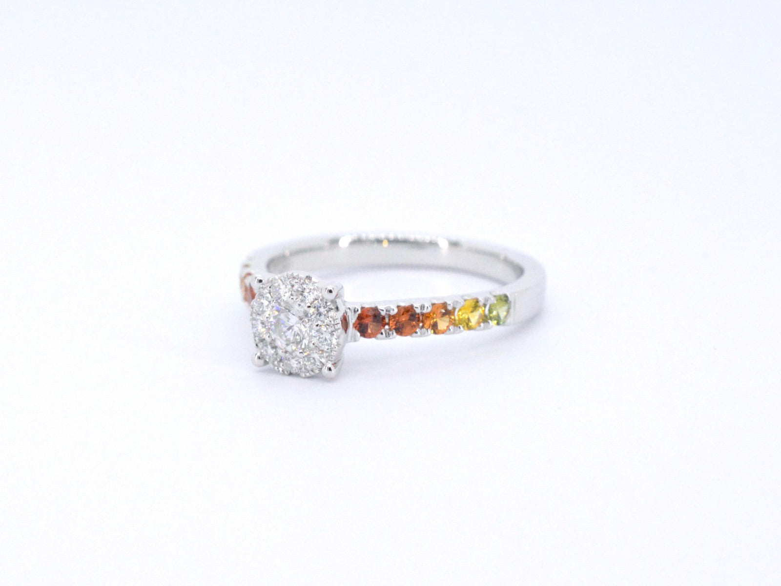 Witgouden ring met diamanten en multicolour saffieren 1073-7