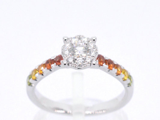 Witgouden ring met diamanten en multicolour saffieren