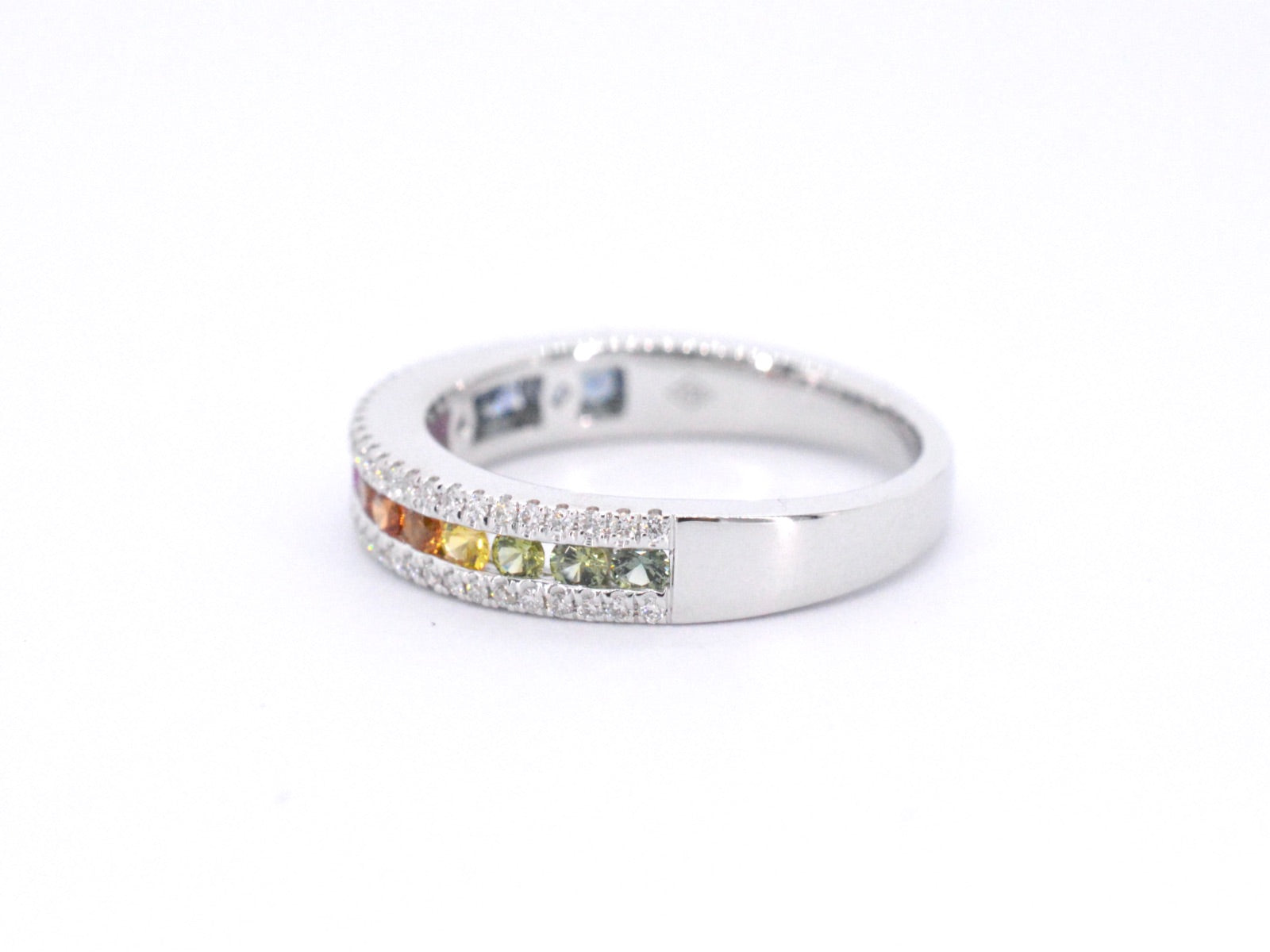 Witgouden ring met diamanten en multicolour saffieren 1076-3