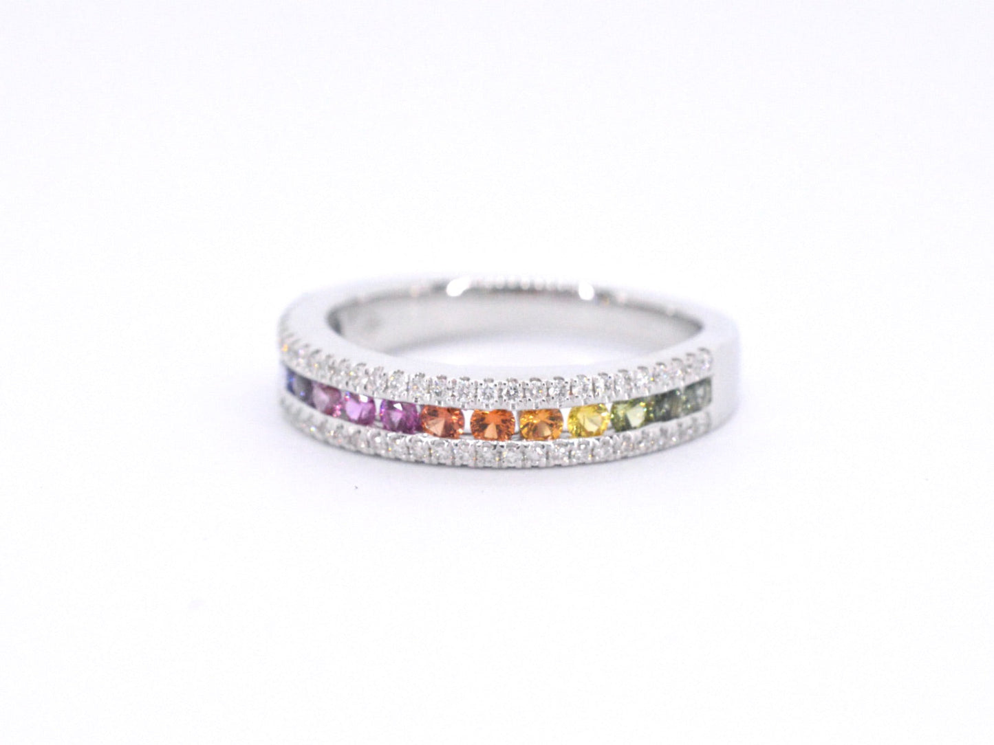 Witgouden ring met diamanten en multicolour saffieren 1076-6