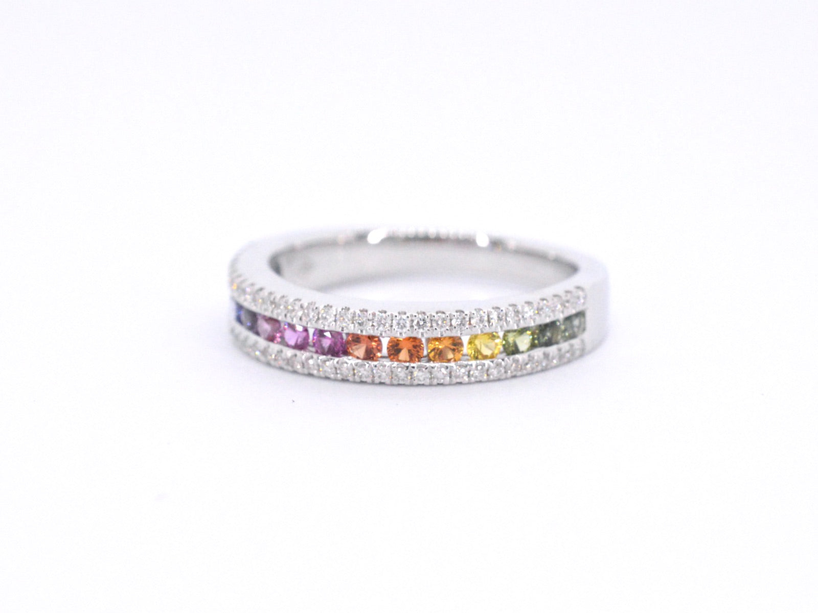 Witgouden ring met diamanten en multicolour saffieren 1076-6