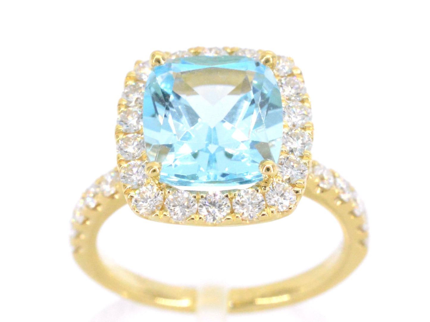 Gouden entourage ring met natuurlijke topaas en diamanten