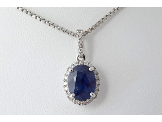18 carat witgouden hanger met diamanten en saffier