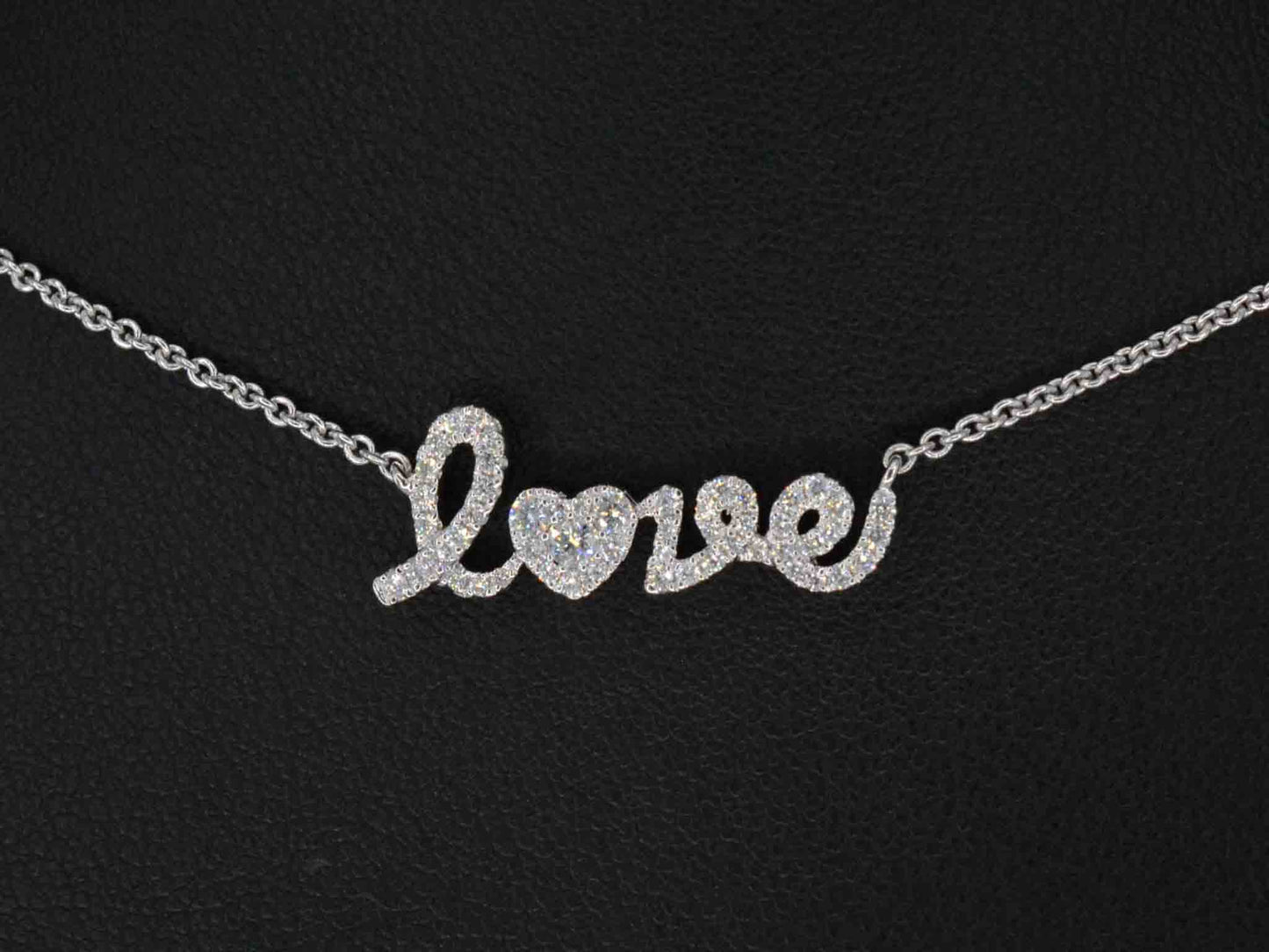 White gold 'love' necklace with diamonds