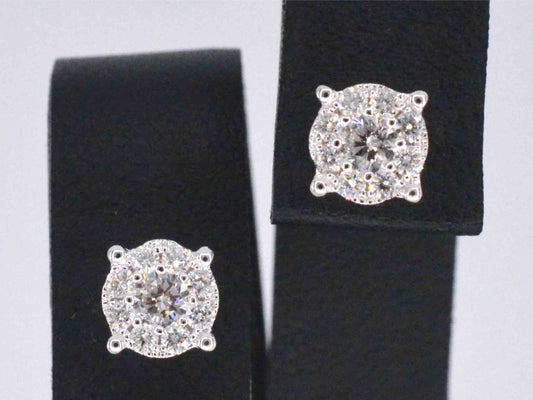 Witgouden entourage oorbellen met diamanten 1135-8