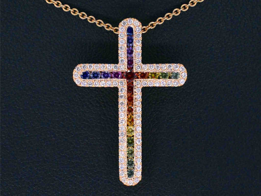 Gouden kruishanger met diamanten en edelstenen