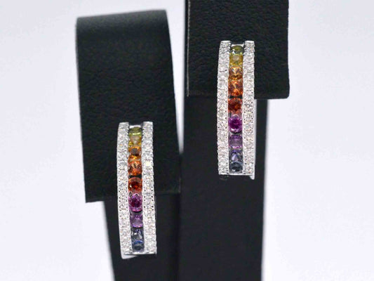 Witgouden oorbellen met multi colour saffieren en diamanten