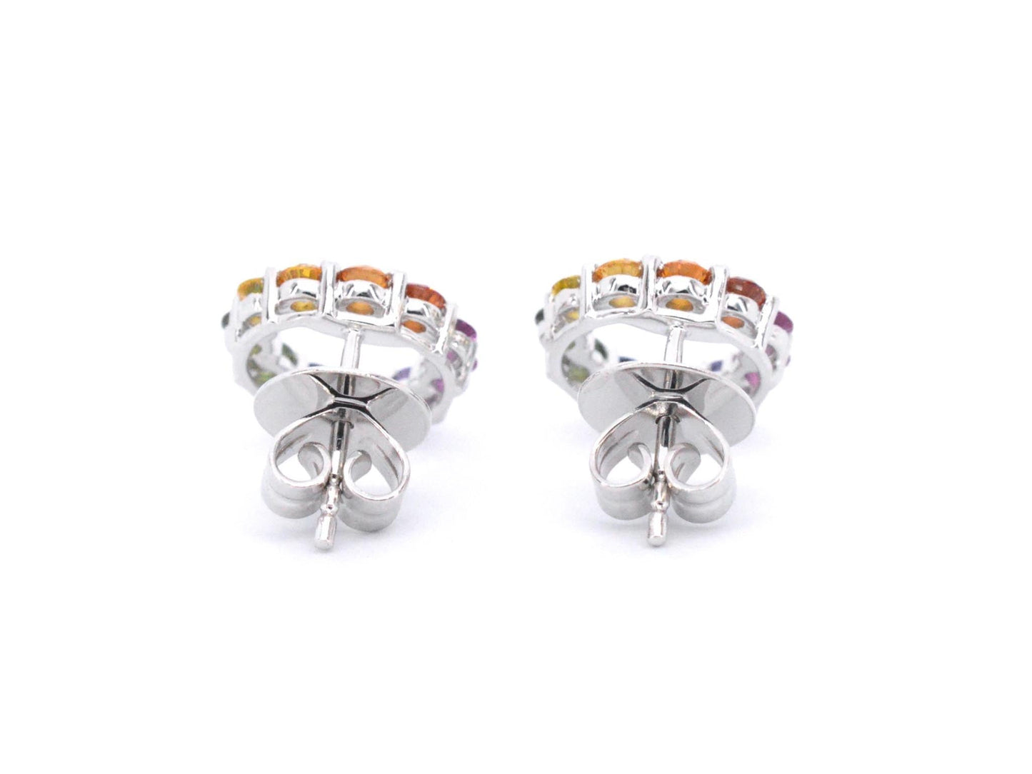 Weißgold-Ohrringe mit mehrfarbigen Saphiren im Kreis