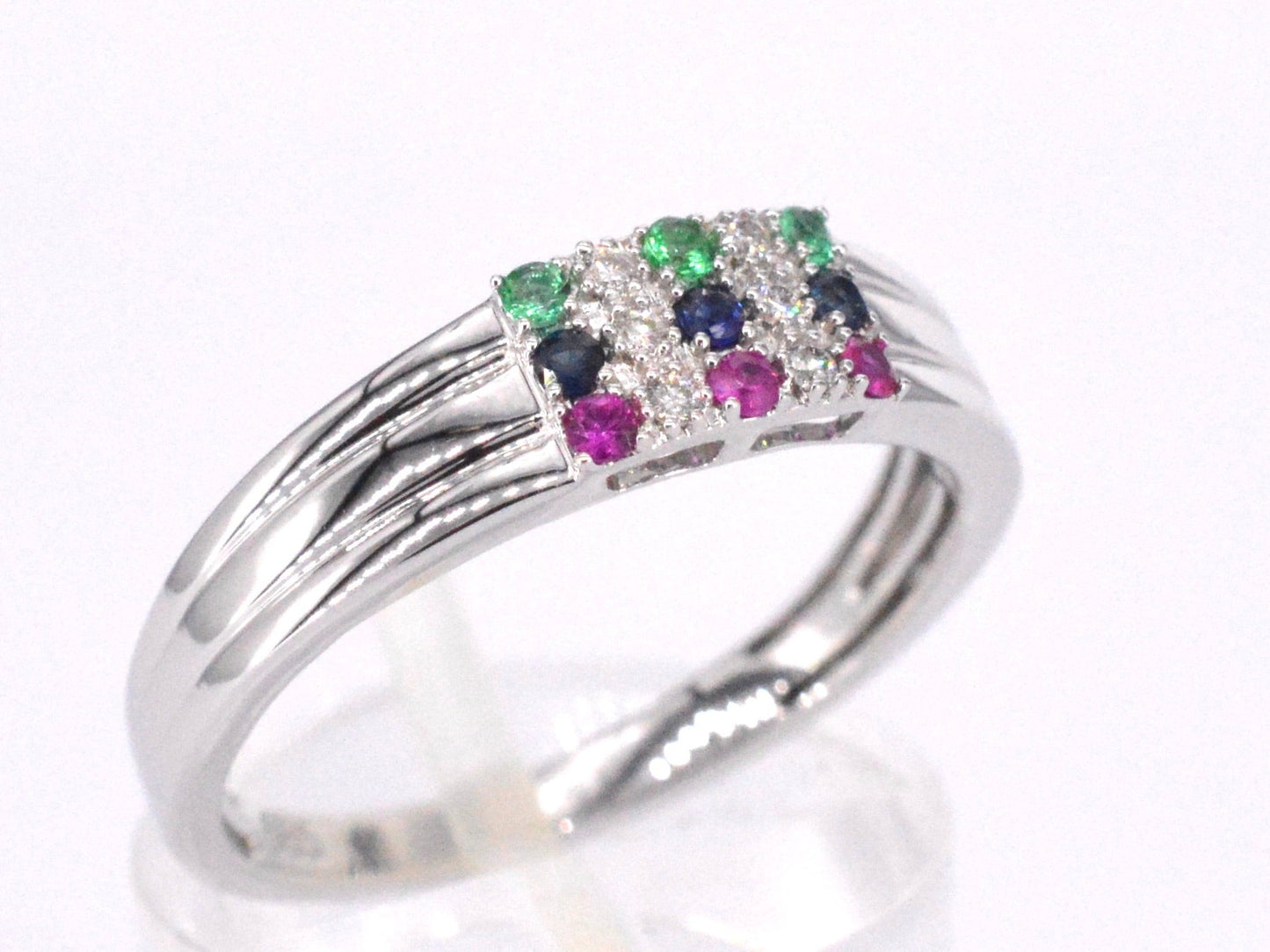 Witgouden ring met diamant en multicolour edelstenen 2043-5
