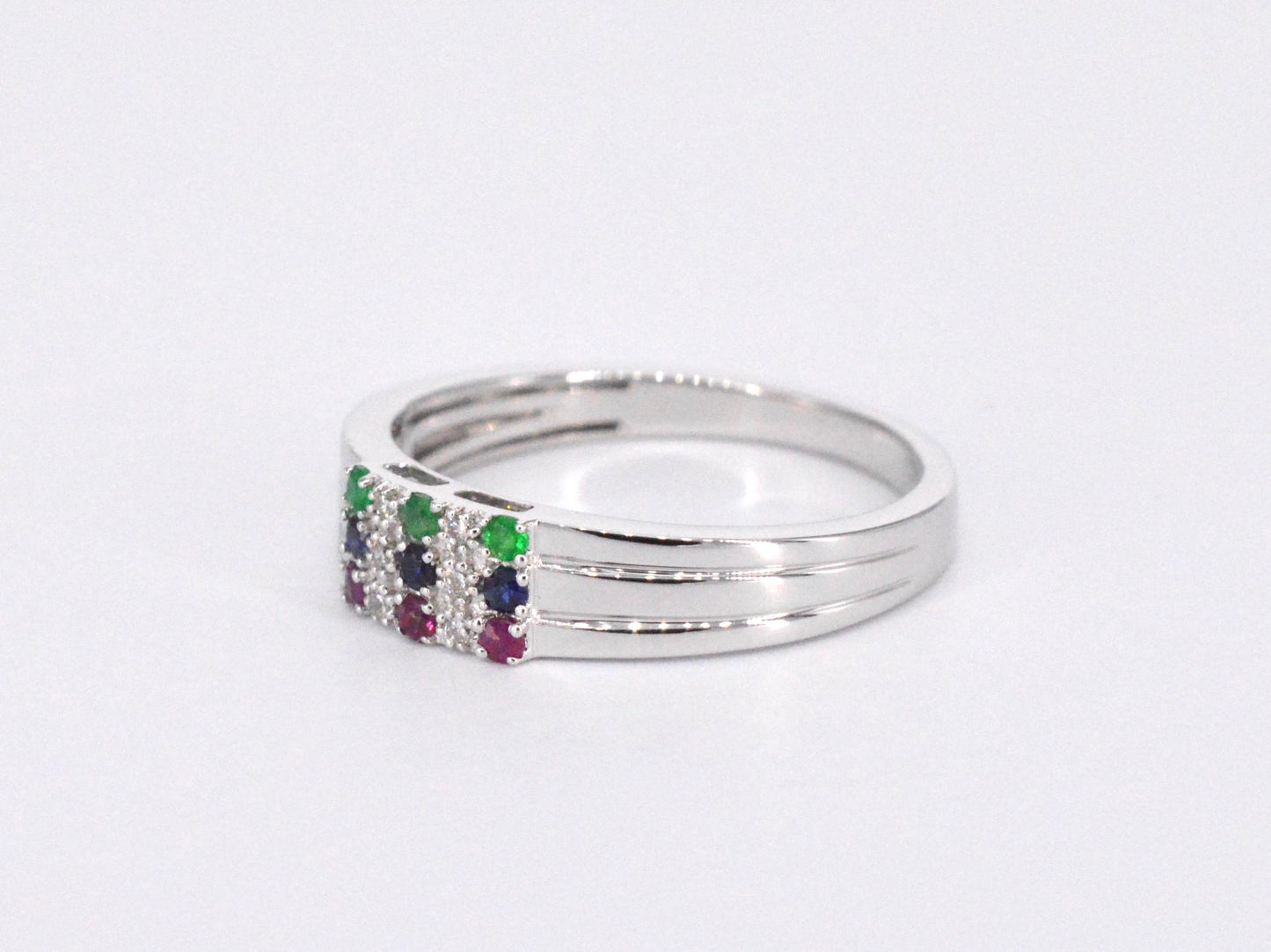 Witgouden ring met diamant en multicolour edelstenen 2043-10