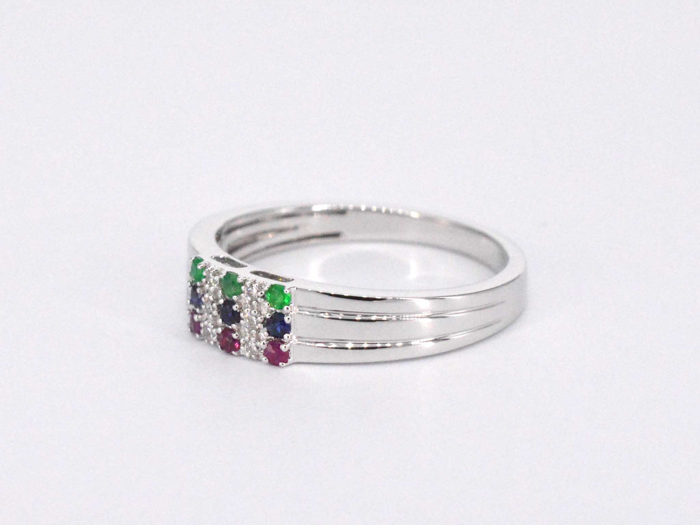 Witgouden ring met diamant en multicolour edelstenen 2043-11