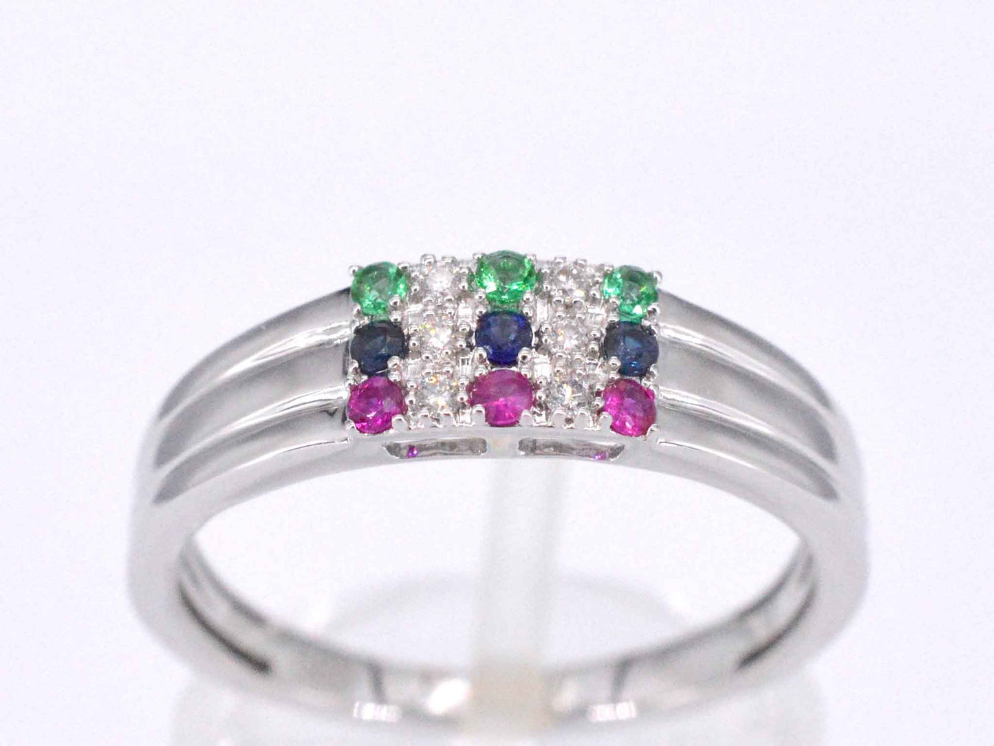 Witgouden ring met diamant en multicolour edelstenen 2043-13