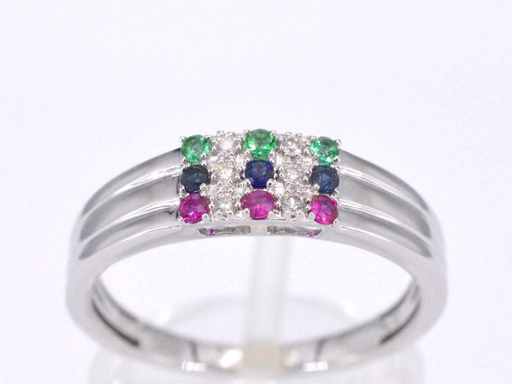 Witgouden ring met diamant en multicolour edelstenen 2043-13