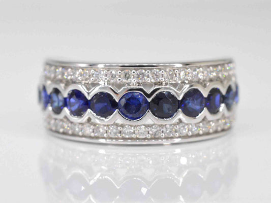 Witgouden pave ring met diamanten en saffier 2057-5