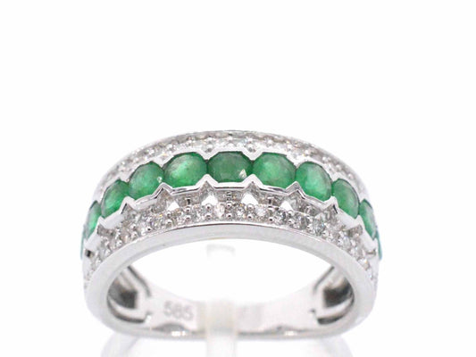 Witgouden ring met diamanten en smaragd 2071-7