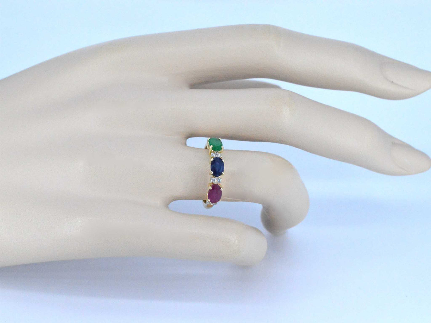 Gouden ring met diamanten en saffier, robijn, smaragd 2129-1