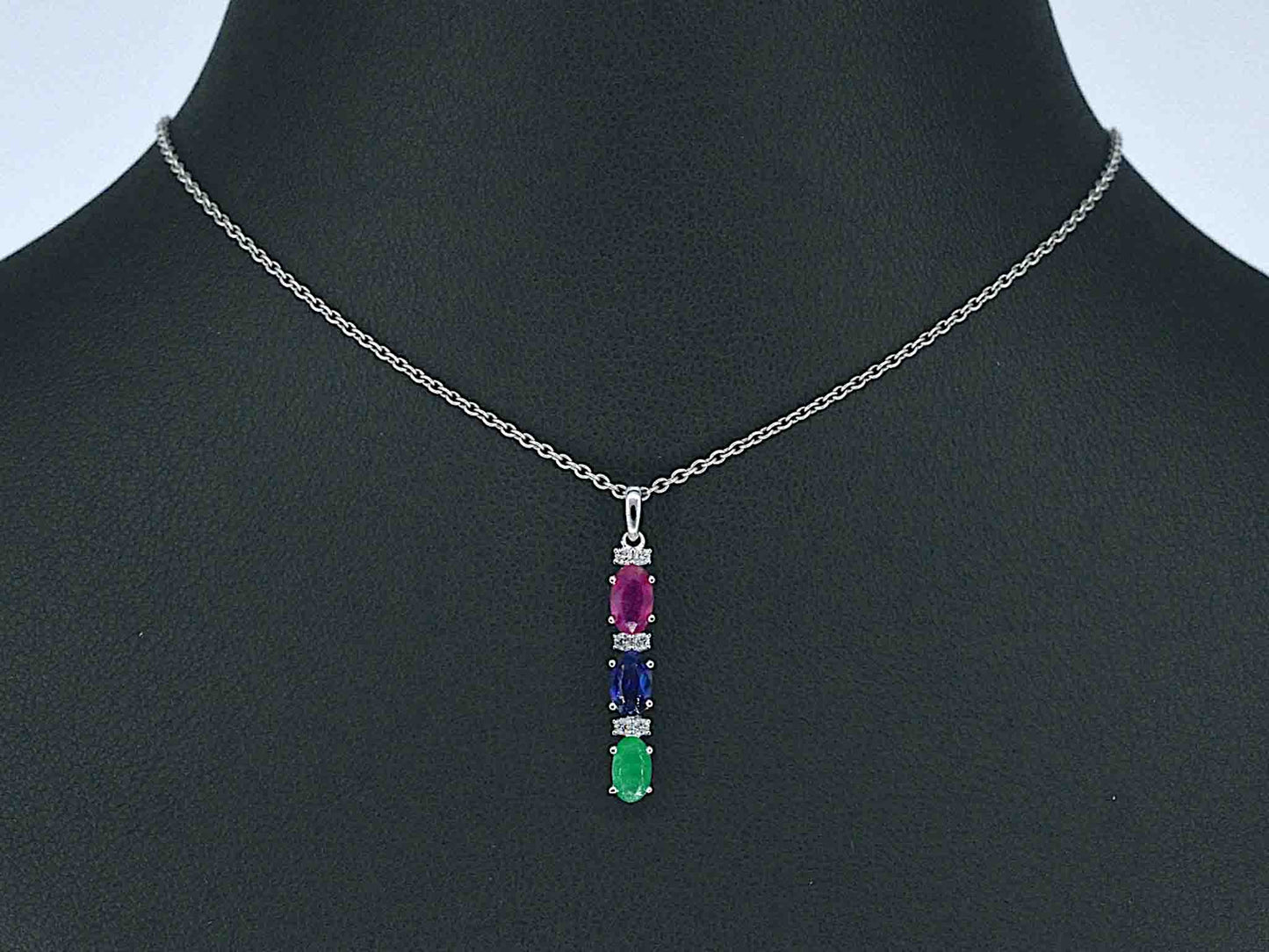 Witgouden hanger met multicolour edelstenen en diamant