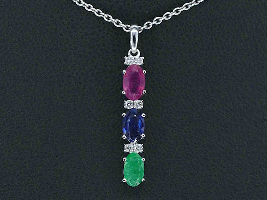 Witgouden hanger met multicolour edelstenen en diamant
