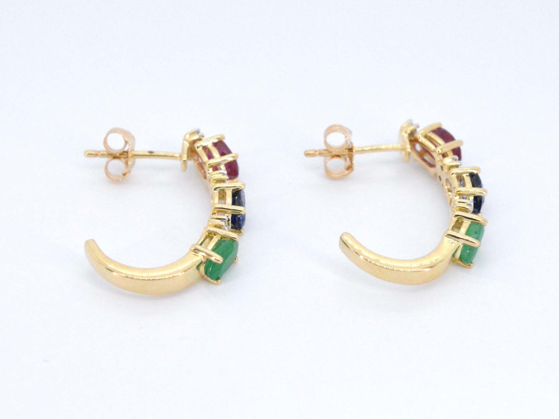Gouden oorbellen met multicolour edelstenen en diamant 2276-4